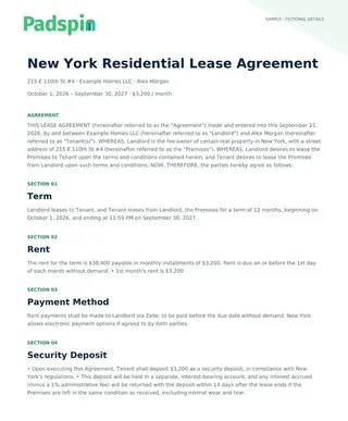 Padspin lease with fictional Alex Morgan details