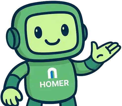 Homer, Padspin's mascot, gestures at a well-priced apartment listing